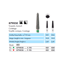 879KSE-021F-FG Бор алмазный NTI, форма торпеда, коническая, мелкое зерно